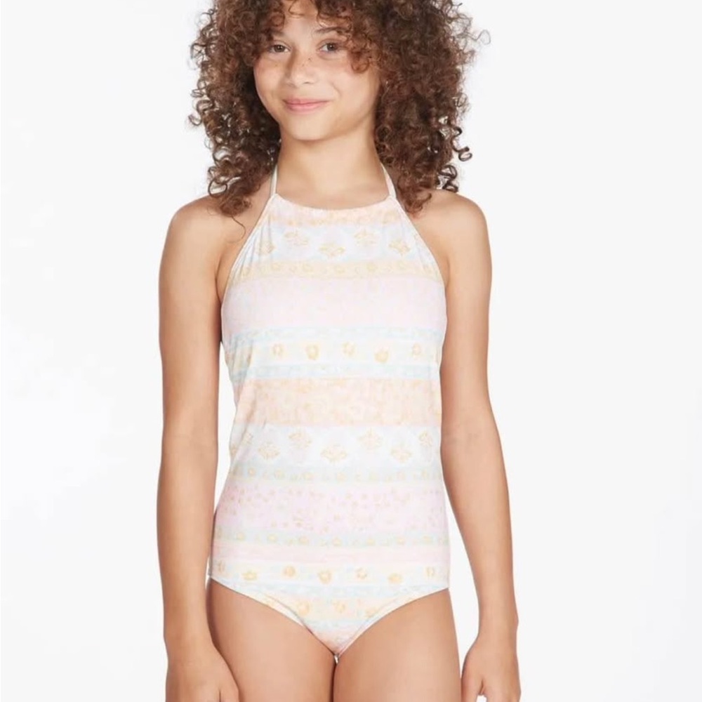 NWT Billabong Girls Swimsuit, Layered with Love One Piece Halter